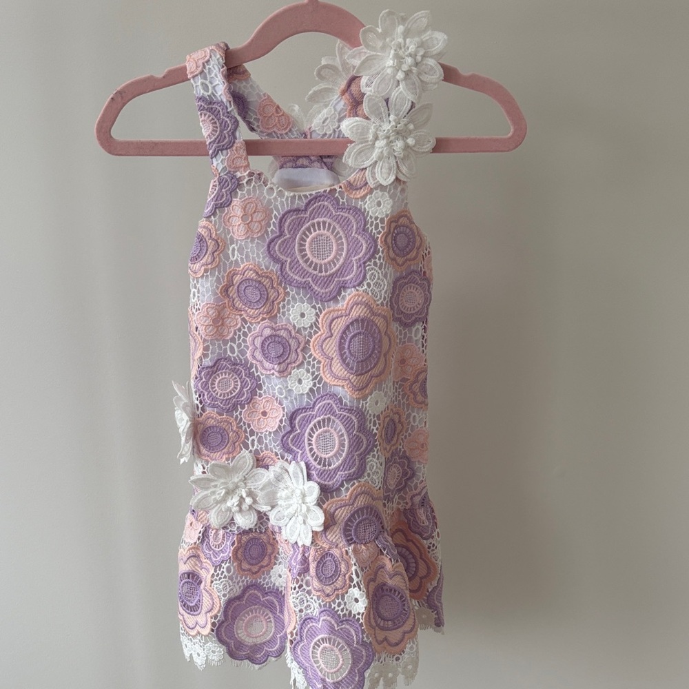 Floral Lace 3T Dress - Purple and Pink